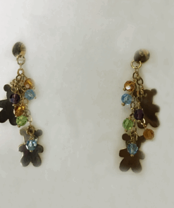 Pendientes largos osos y circonitas de colores montados en oro de 18 ktes.