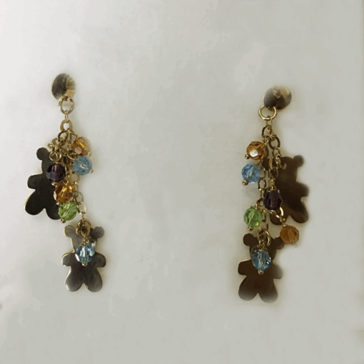Pendientes largos osos y circonitas de colores montados en oro de 18 ktes.