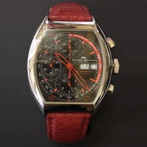 Reloj Van Der Bauwede de caballero, acero con pulsera de piel roja, automáticoo