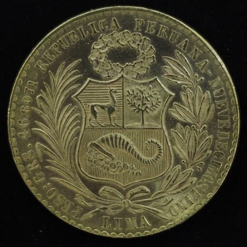 Moneda de oro de 100 Soles de Perú. Año 1965.