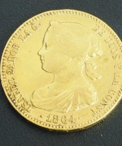Moneda 100 Reales de Isabel II. Año 1864. Oro.