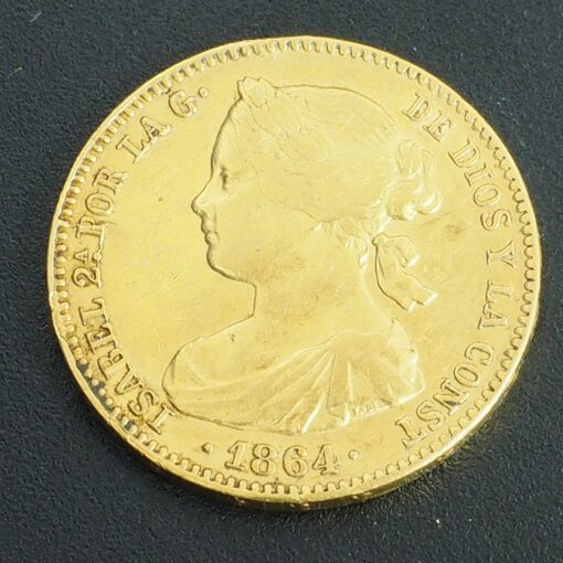 Moneda 100 Reales de Isabel II. Año 1864. Oro.