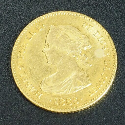 Moneda 4 Escudos Isabel II. Año 1866. Oro.