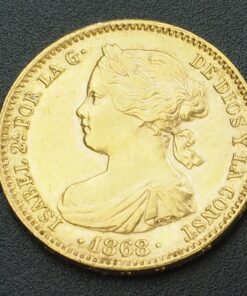 Moneda de 10 Escudos de Isabel II. Año 1868. Oro.