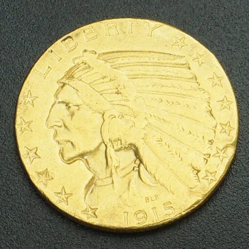 Moneda de 5 Dólares Indio. Año 1915. Oro.