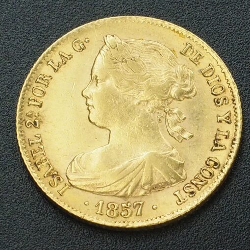 Moneda de Isabel II de 100 Reales. Año 1867. Barcelona. Oro.