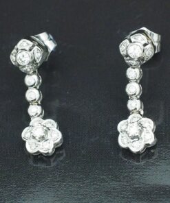 Pendientes largos rosetones de brillantes 0,80 Ctes