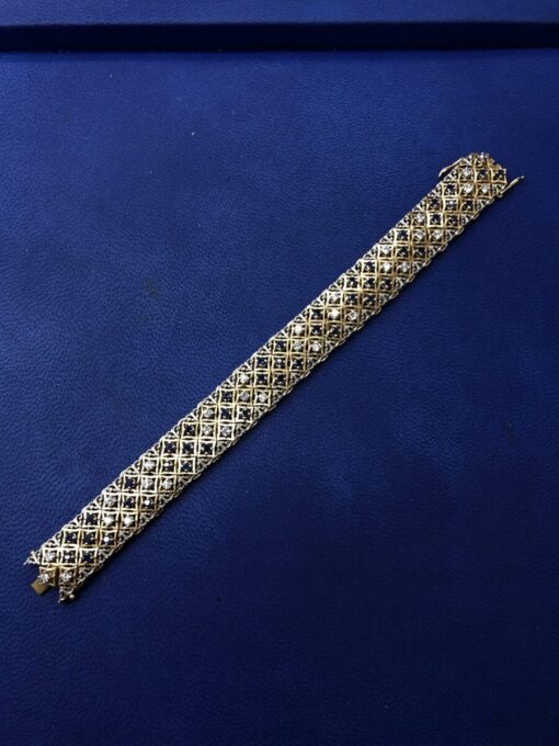 Pulsera vintage bicolor  con zafiros 2,20 cts y brillantes 1,50 cts montado en oro  bicolor de ley 18kts - Imagen 2