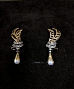 Pendientes de Época Art-Decó años 20 con brillantes y perlas montado en oro amarillo  de ley 18kts