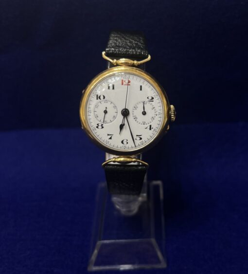 RELOJ NATIONAL WATCH VINTAGE MONTADO EN ORO DE LEY 18KTS. CON CORREA DE PIEL