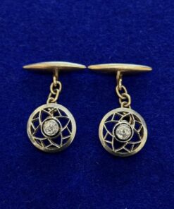 GEMELOS ART-DECO REDONDOS CON BRILLANTES 0,50CTS. MONTADO EN ORO BICOLOR 18KTS.