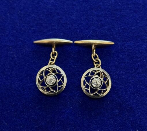 GEMELOS ART-DECO REDONDOS CON BRILLANTES 0,50CTS. MONTADO EN ORO BICOLOR 18KTS.