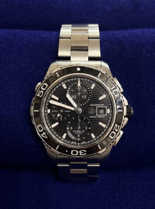 RELOJ TAG HEUER AQUARACER 500M DE ACERO. CRONOGRAFO Y BISEL NEGRO. AÑO 2015