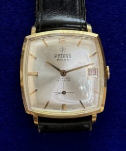 RELOJ POTENS PRIMA DE CUERDA, CON ESFERA CUADRADA. EN ORO 18KTS Y PULSERA DE PIEL.