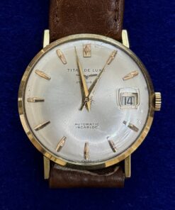 RELOJ TITAN GENTS DE LUXE AUTOMÁTICO. EN ORO 18KTS Y PULSERA DE PIEL. AÑO APROX. 1970