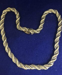 Cordón gargantilla con cadena enlazada en oro blanco y amarillo de ley 18 kts.