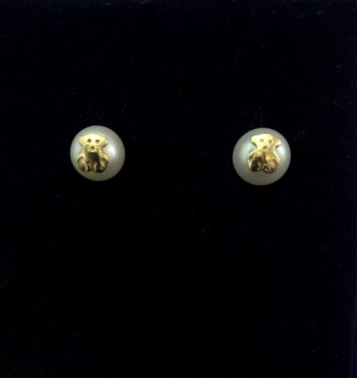 Pendientes TOUS de perlas cultivadas con oso en oro de ley 18 kts.