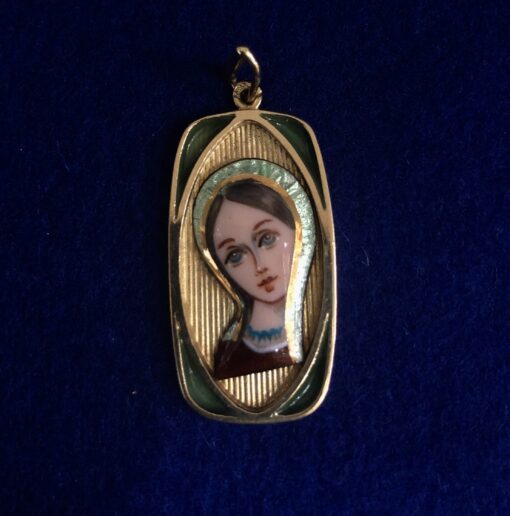 Medalla esmaltada de la Virgen, en oro de ley 18 kts.