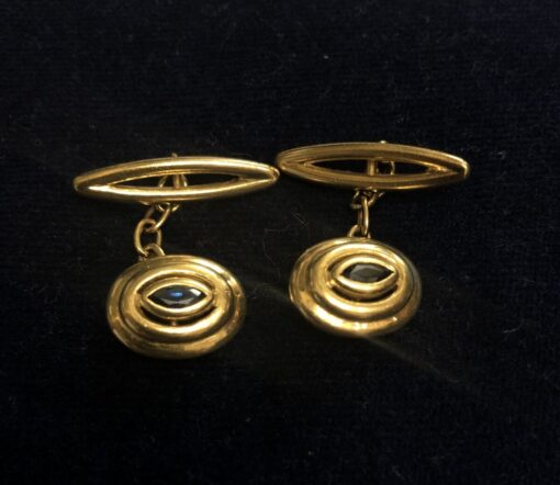 Gemelos con zafiros talla marquesa en oro amarillo de ley 18 kts.