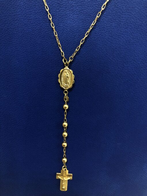 Rosario con medalla de la Virgen de Guadalupe y cruz con Cristo, todo realizado en oro amarillo de ley 18 kts. - Imagen 2