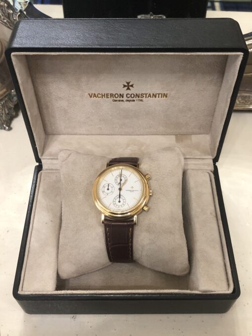 Reloj Vacheron Constantin Chronograph de caballero, automático, con correa marrón de piel genuina, caja en oro de ley 18 kts., año 1991. - Imagen 2