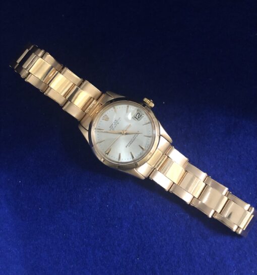 Rolex Oyster Perpetual Date en oro rosa de ley 18 kts., 31 mm., movimiento de cuerda manual, esfera argenté, año 1959. - Imagen 3