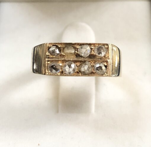 Sortija vintage con 6 diamantes talla antigua, en oro amarillo de ley 18 kts.