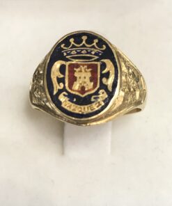 Sello con escudo heráldico esmaltado del apellido "Vázquez", en oro de ley 18 kts.
