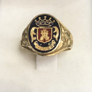 Sello con escudo heráldico esmaltado del apellido "Vázquez", en oro de ley 18 kts.