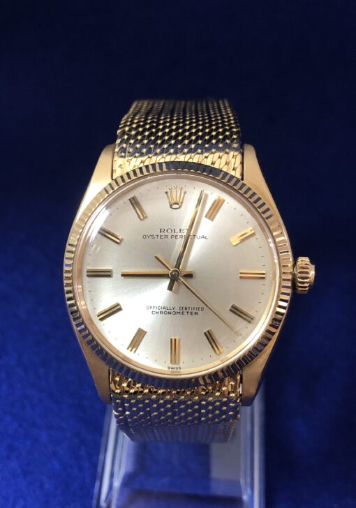 Rolex Oyster Perpetual de caballero, Ref.: 1005, con caja y  pulsera de malla de oro 18 kts., automático, año ca. 1958.